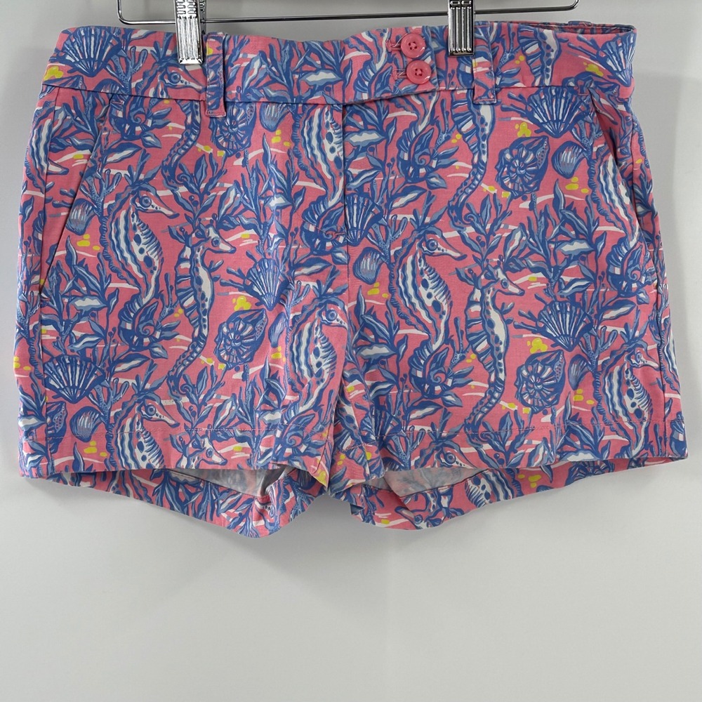 Vineyard Vines Seahorse Shell Coastal Print Shorts Pink Blue Women Size 4‎